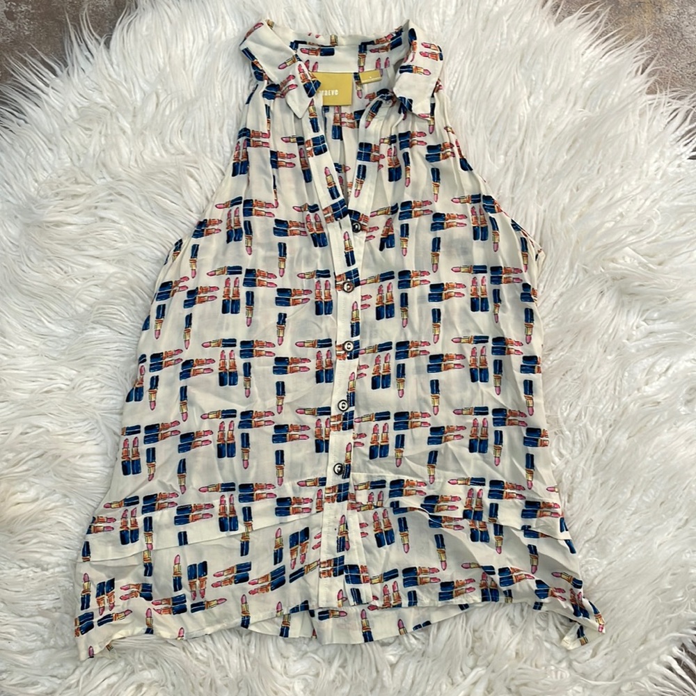 Anthropologie Maeve Lipstick Print Top - Size 0